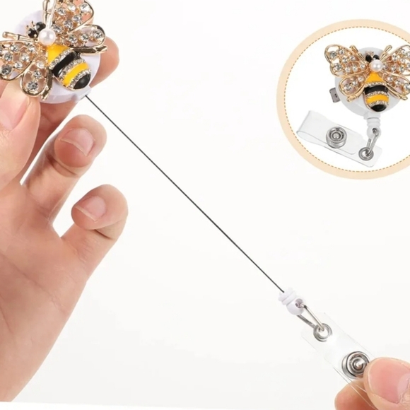 New Id Buckle Rhinestone Badge Holders Retractable - Picture 5 of 5